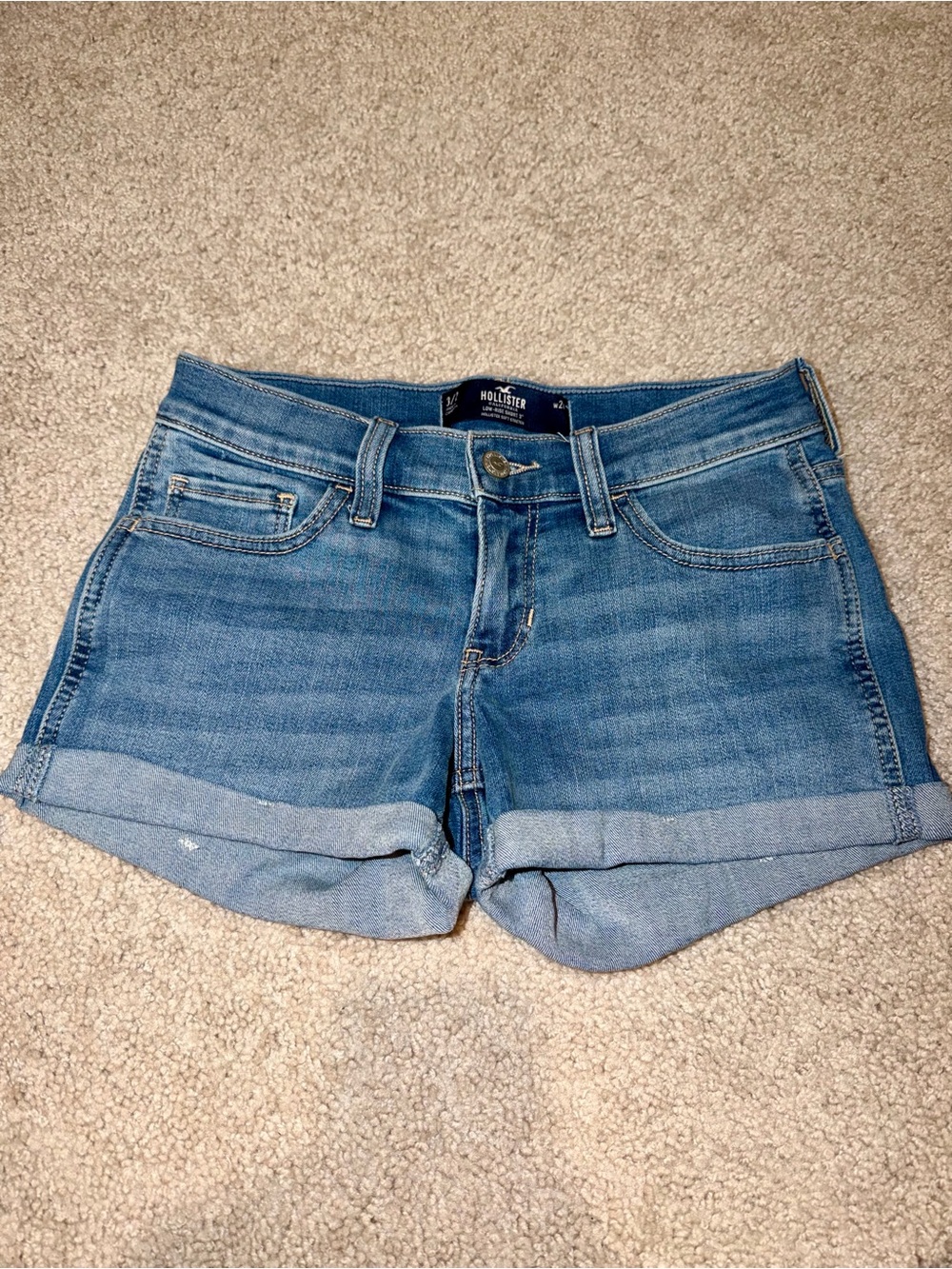 Hollister Women's Blue Denim Roll-Cuff Shorts